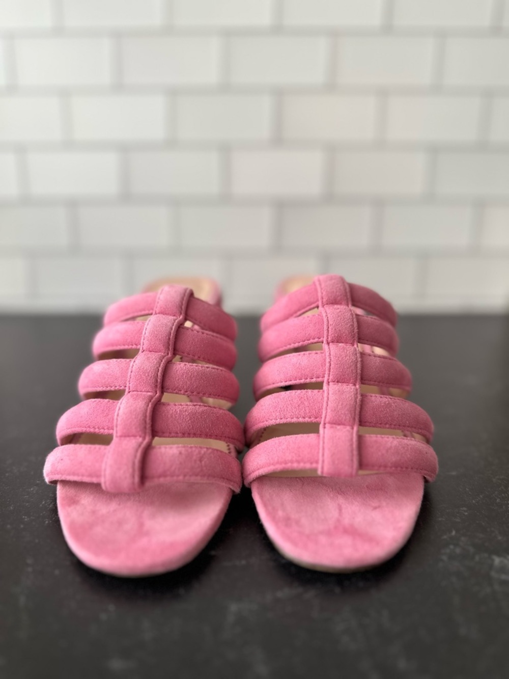 J. Crew Pink Suede Multi-Strap Slide Sandals 3 inches
